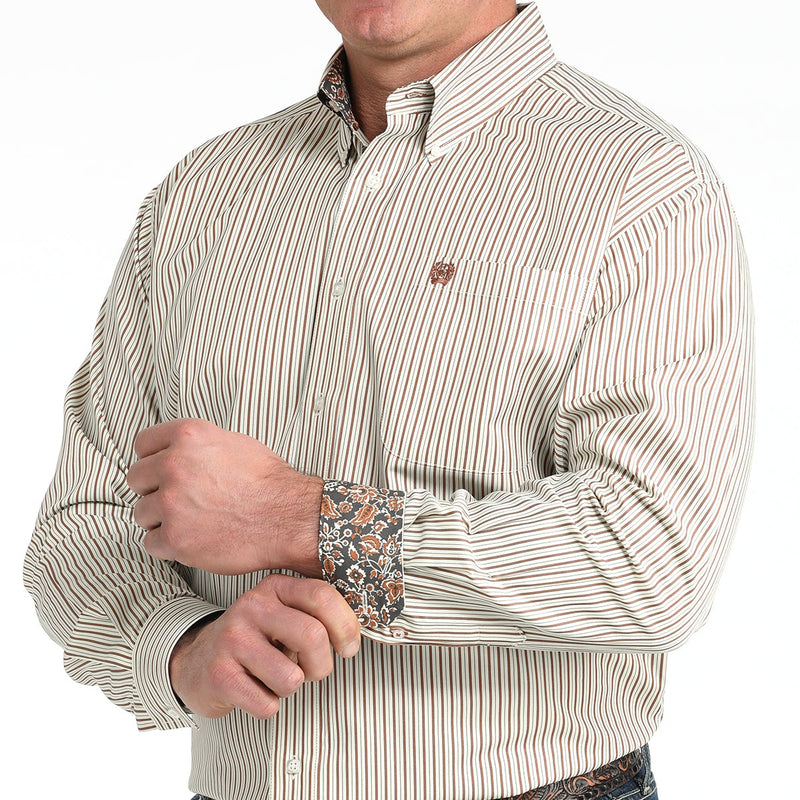 Cinch Men's Tencel™ L/S Striped Button-Down Western Shirt In Cream