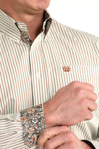 Cinch Men's Tencel™ L/S Striped Button-Down Western Shirt In Cream