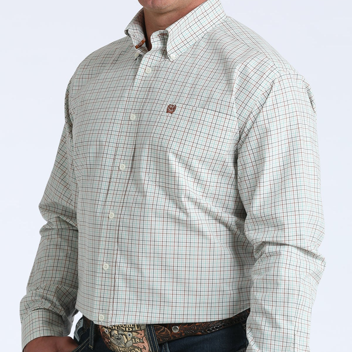 Cinch Men's L/S Classic Fit Plaid Button Down Western Shirt in Cream