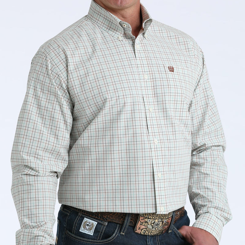 Cinch Men's L/S Classic Fit Plaid Button Down Western Shirt in Cream