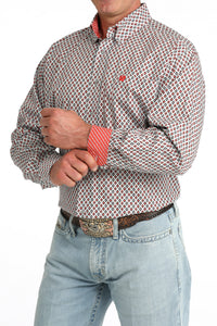 Cinch Men's L/S Classic Fit Button Down Western Shirt in Light Grey Geo Print