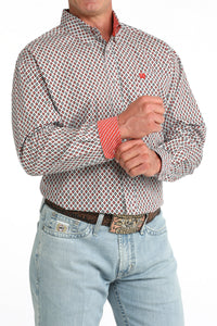 Cinch Men's L/S Classic Fit Button Down Western Shirt in Light Grey Geo Print