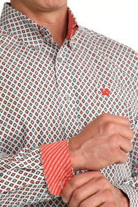 Cinch Men's L/S Classic Fit Button Down Western Shirt in Light Grey Geo Print