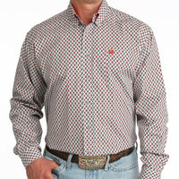 Cinch Men's L/S Classic Fit Button Down Western Shirt in Light Grey Geo Print