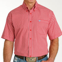 Cinch Men's S/S Classic Fit Medallion Western Button Down Shirt in Red