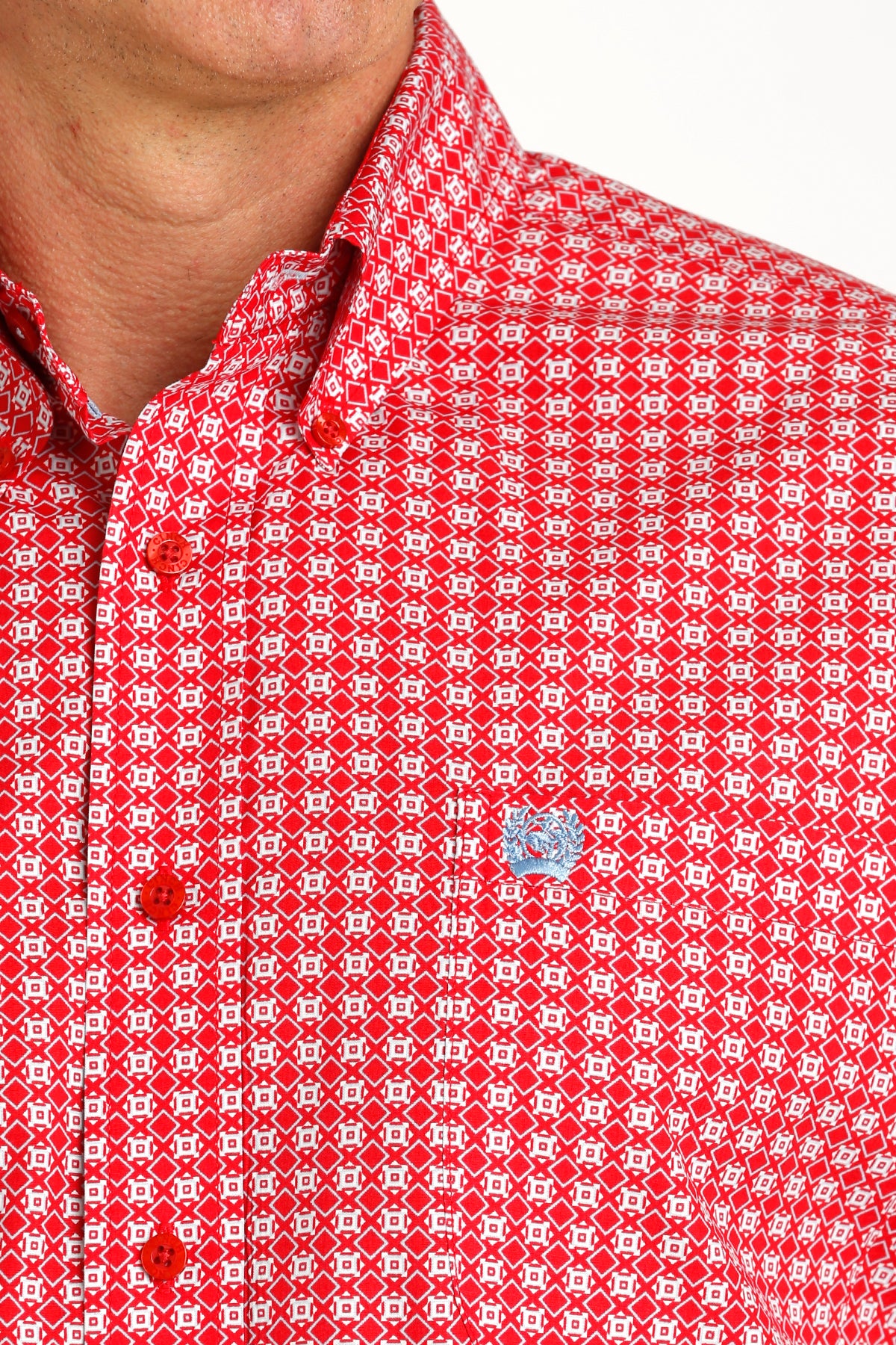 Cinch Men's S/S Classic Fit Medallion Western Button Down Shirt in Red