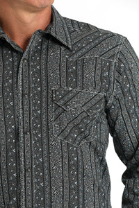 Cinch Men's Modern Fit Wallpaper Stripe Western Snap Shirt in Black