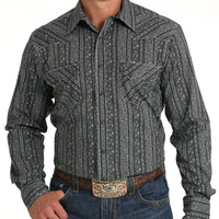 Cinch Men's Modern Fit Wallpaper Stripe Western Snap Shirt in Black