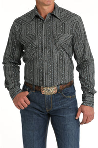 Cinch Men's Modern Fit Wallpaper Stripe Western Snap Shirt in Black