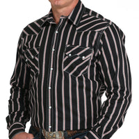 Cinch Men's L/S Modern Fit Stripe Western Snap Shirt in Black