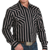 Cinch Men's L/S Modern Fit Stripe Western Snap Shirt in Black