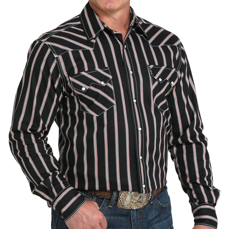 Cinch Men's L/S Modern Fit Stripe Western Snap Shirt in Black
