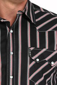 Cinch Men's L/S Modern Fit Stripe Western Snap Shirt in Black