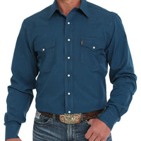 Cinch Men's L/S Modern Fit Solid Western Snap Shirt in Blue