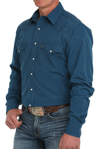 Cinch Men's L/S Modern Fit Solid Western Snap Shirt in Blue