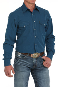 Cinch Men's L/S Modern Fit Solid Western Snap Shirt in Blue