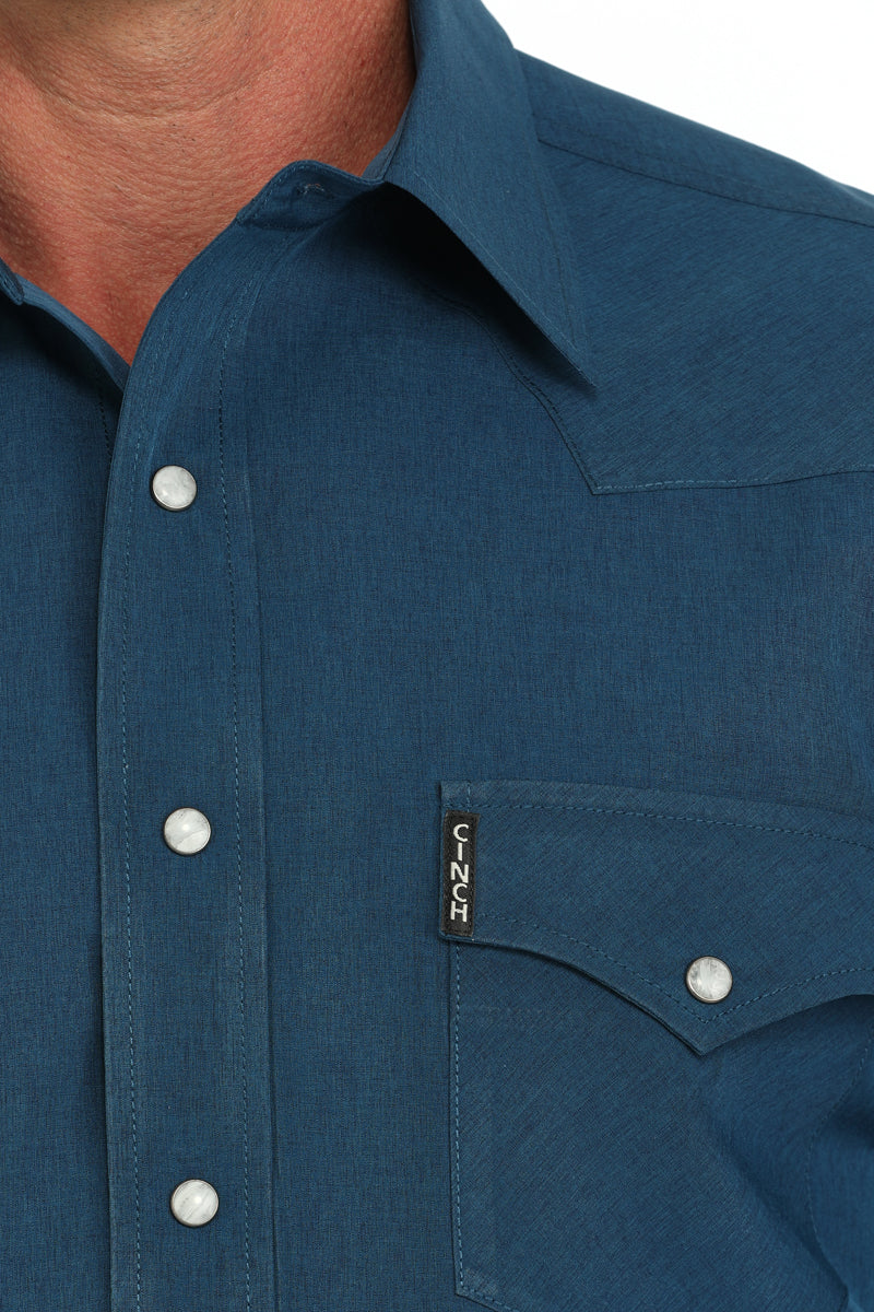 Cinch Men's L/S Modern Fit Solid Western Snap Shirt in Blue