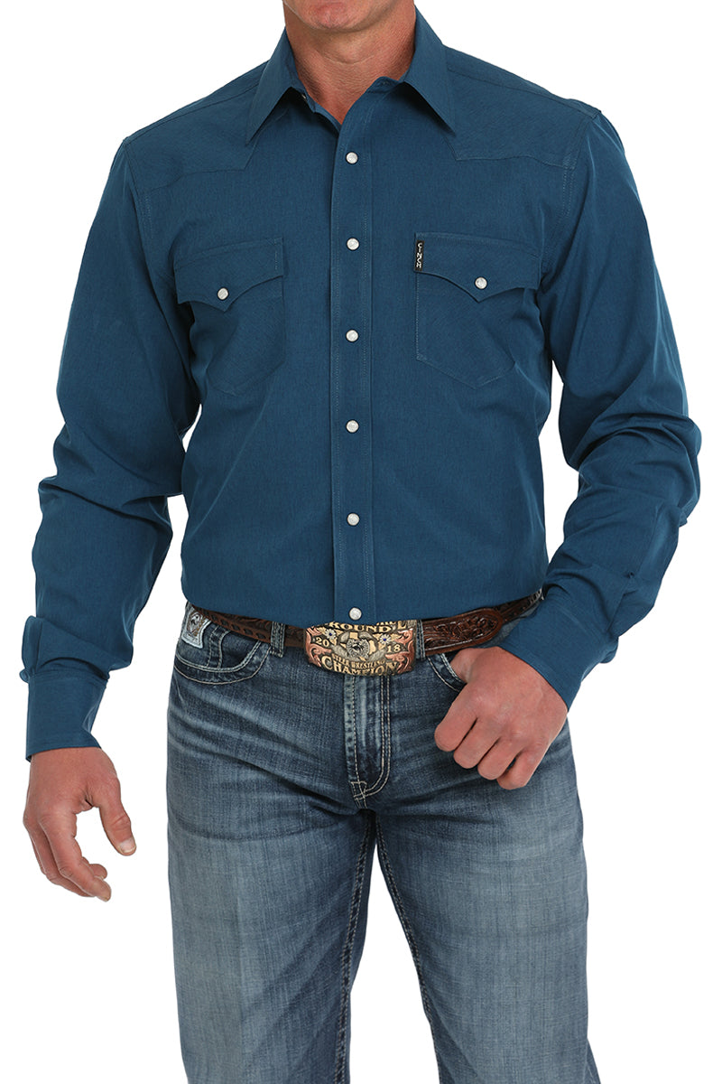 Cinch Men's L/S Modern Fit Solid Western Snap Shirt in Blue