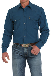 Cinch Men's L/S Modern Fit Solid Western Snap Shirt in Blue