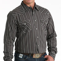 Cinch Men's L/S Modern Fit Geometric Stripe Western Snap Shirt in Brown