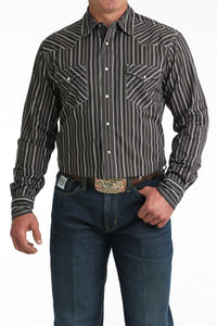 Cinch Men's L/S Modern Fit Geometric Stripe Western Snap Shirt in Brown
