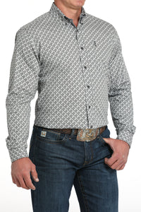 Cinch Men's L/S Modern Fit Geometric Print Western Button Down Shirt in Grey