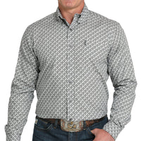 Cinch Men's L/S Modern Fit Geometric Print Western Button Down Shirt in Grey