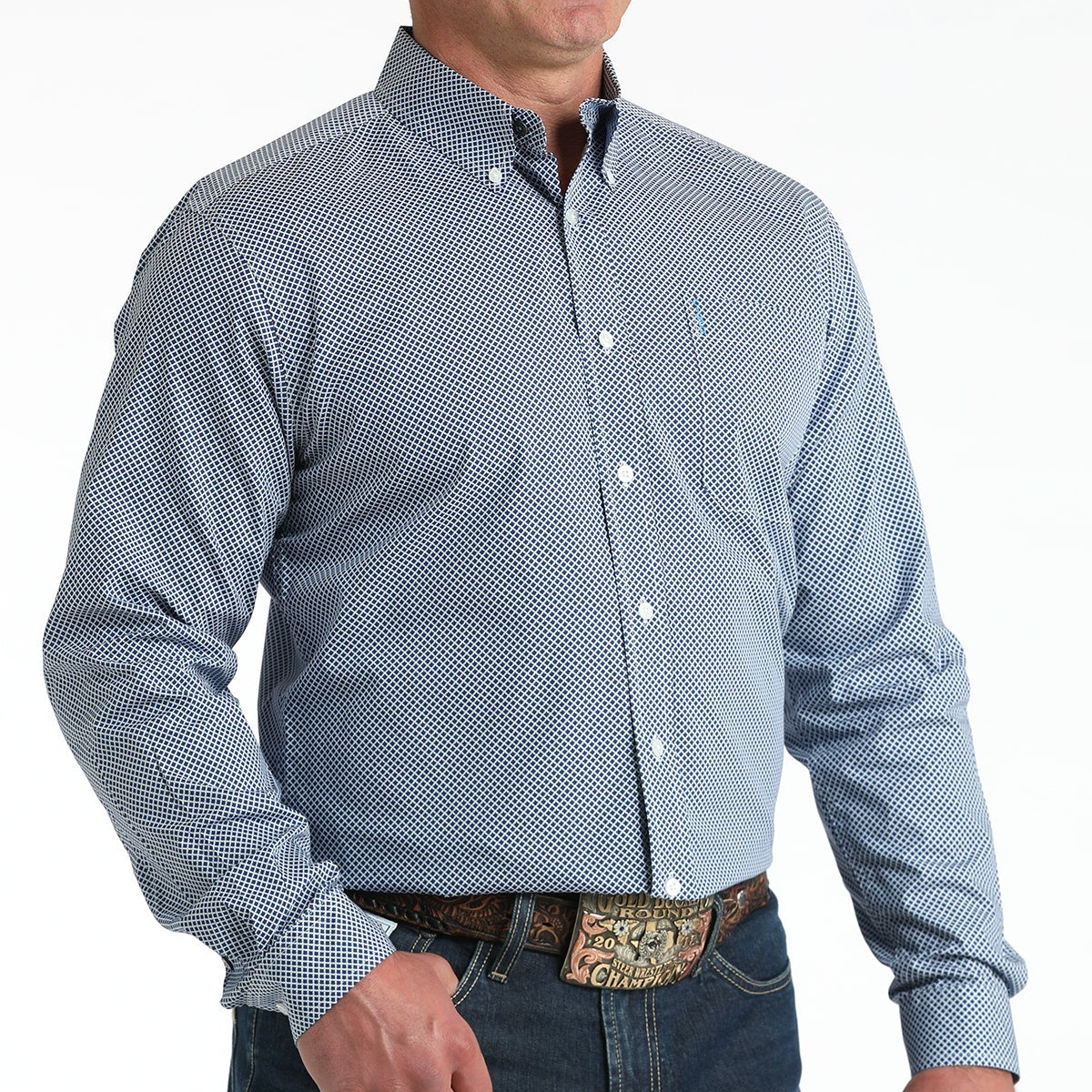 Cinch Men's L/S Modern Fit Medallion Print Western Button Down Shirt in Royal Blue