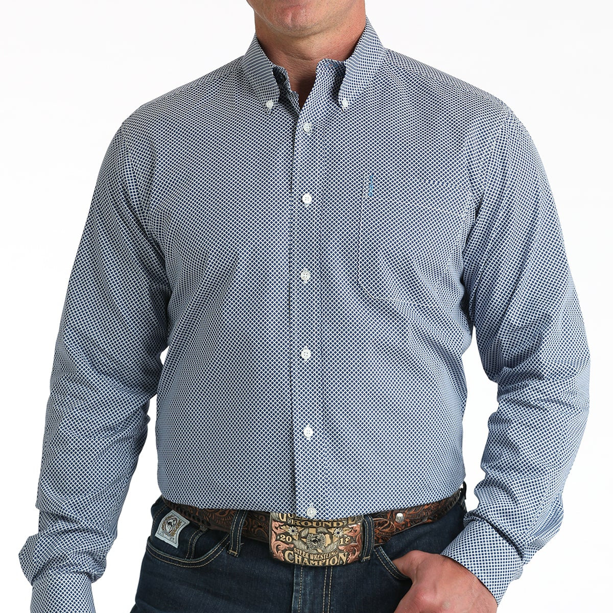 Cinch Men's L/S Modern Fit Medallion Print Western Button Down Shirt in Royal Blue