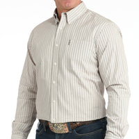 Cinch Men's L/S Modern Fit Striped Western Button Down Shirt in Cream