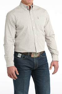 Cinch Men's L/S Modern Fit Striped Western Button Down Shirt in Cream