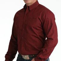 Cinch Men's L/S Modern Fit Paisley Western Button Down Shirt in Burgundy