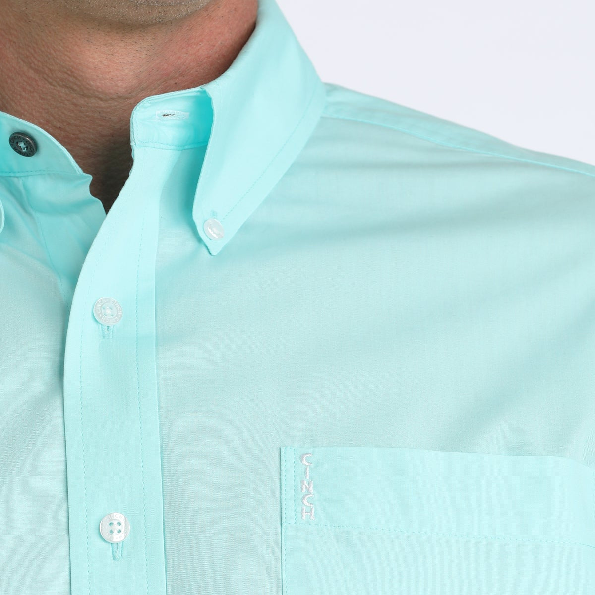 Cinch Men's L/S Modern Fit Solid Western Button Down Shirt in Aqua Blue