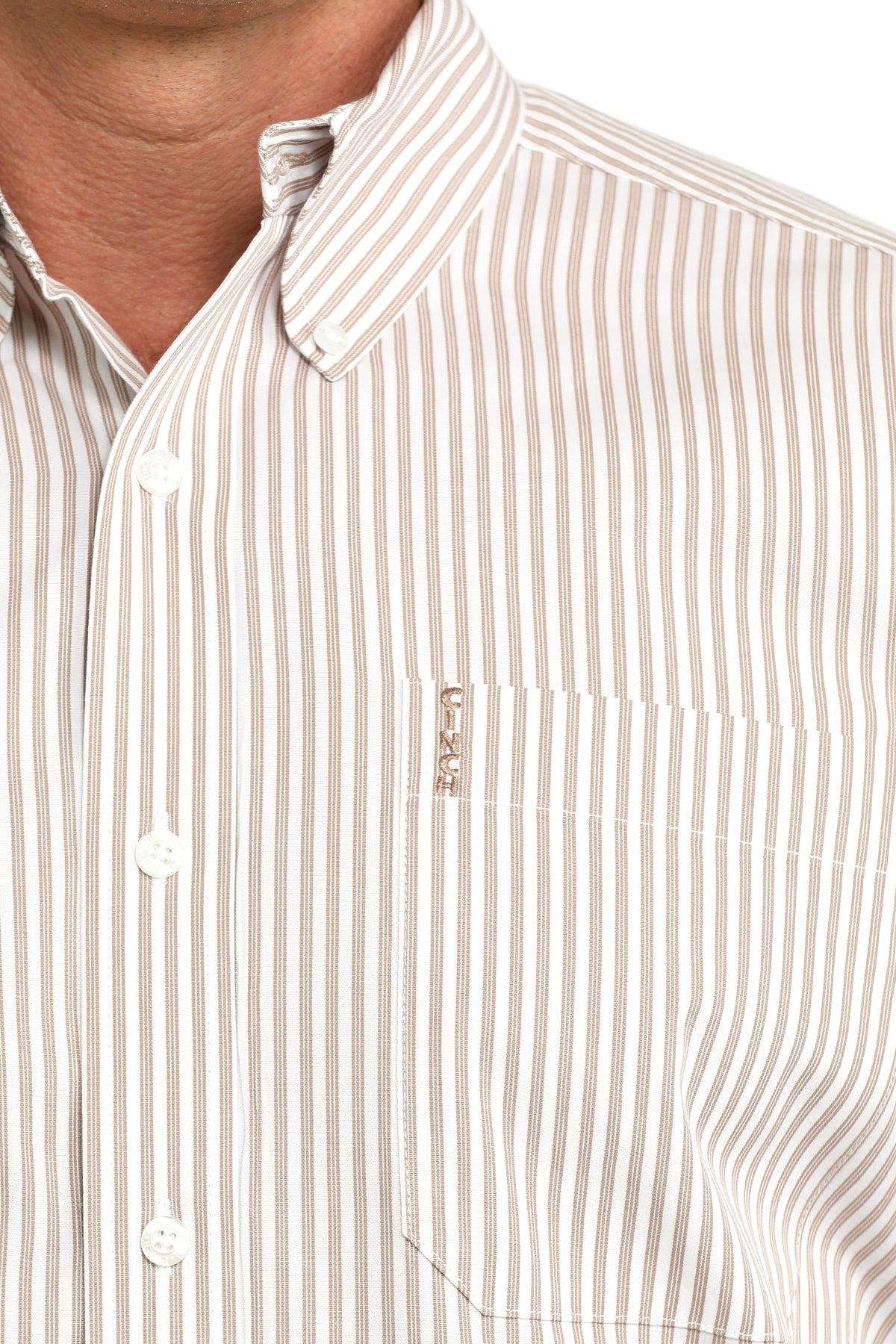 Cinch Men's L/S Modern Fit Stripe Western Button Down Shirt in White/Brown