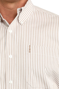 Cinch Men's L/S Modern Fit Stripe Western Button Down Shirt in White/Brown