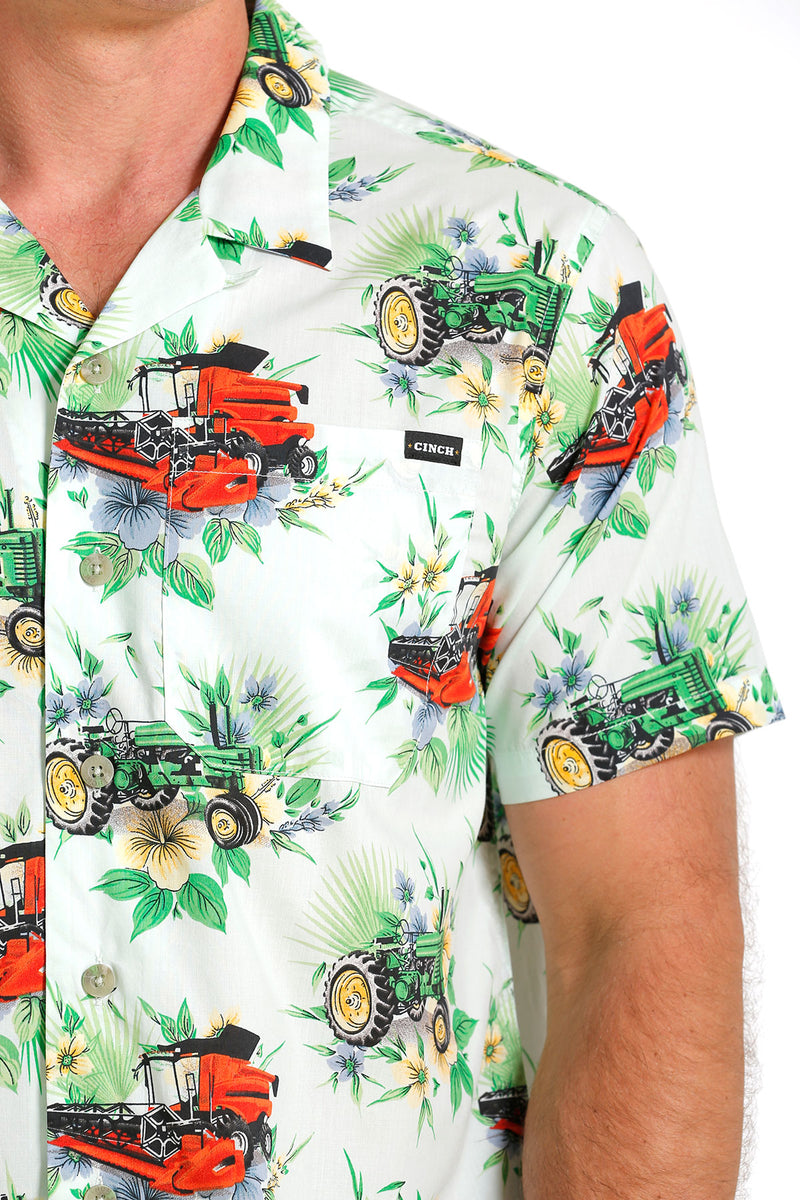 Cinch Men's Hawaiian Tractor Short Sleeve Camp Shirt