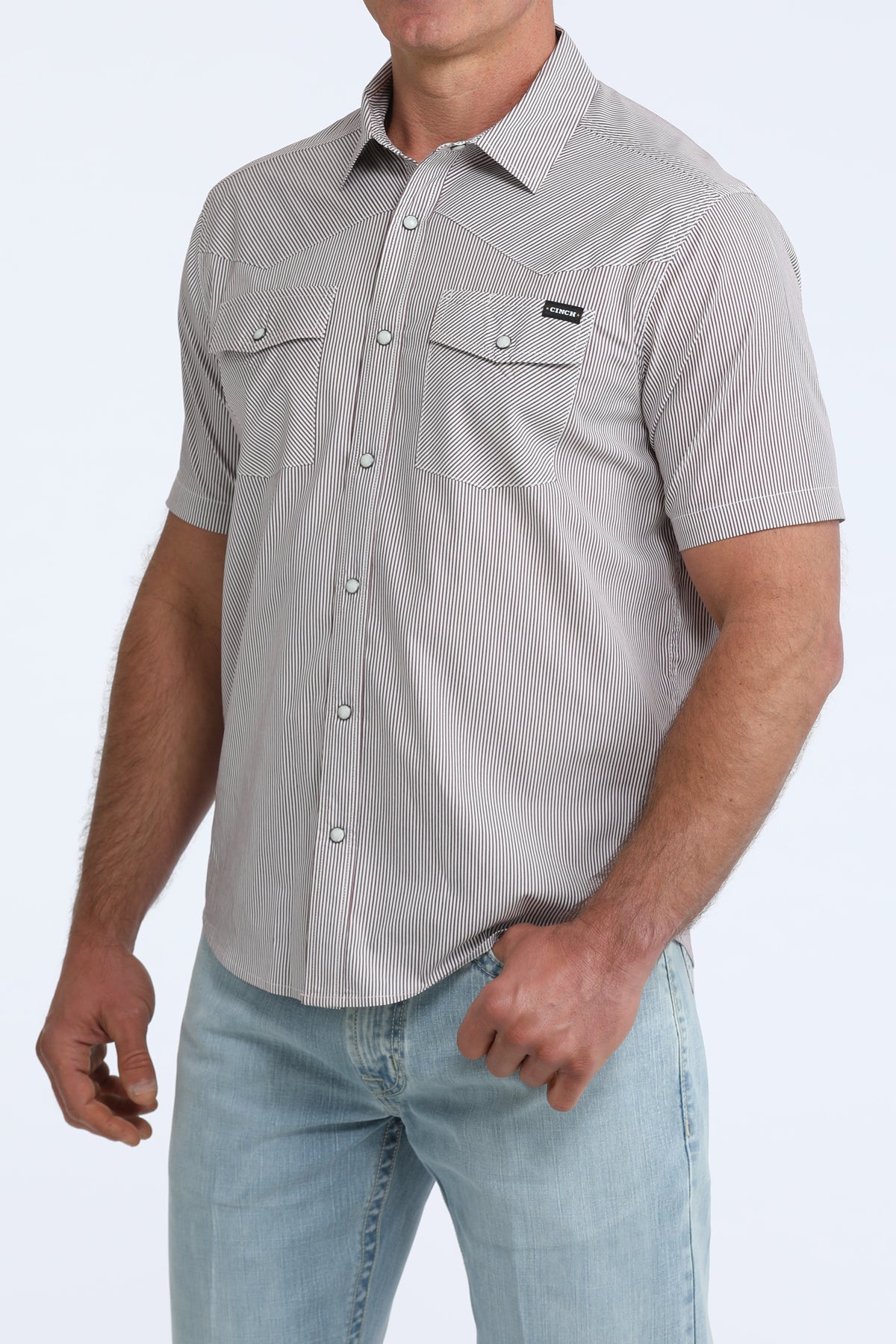 Cinch Men's S/S Camp Shirt in Burgundy Stripe