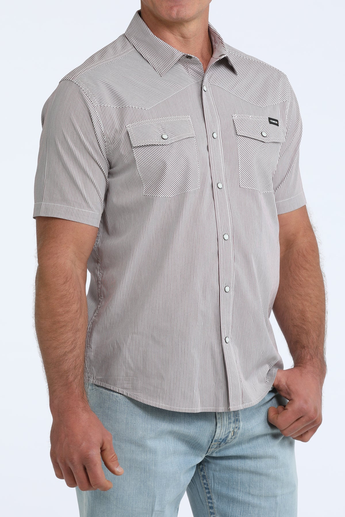 Cinch Men's S/S Camp Shirt in Burgundy Stripe