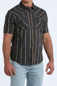 Cinch Men's S/S Camp Shirt in Black Stripe
