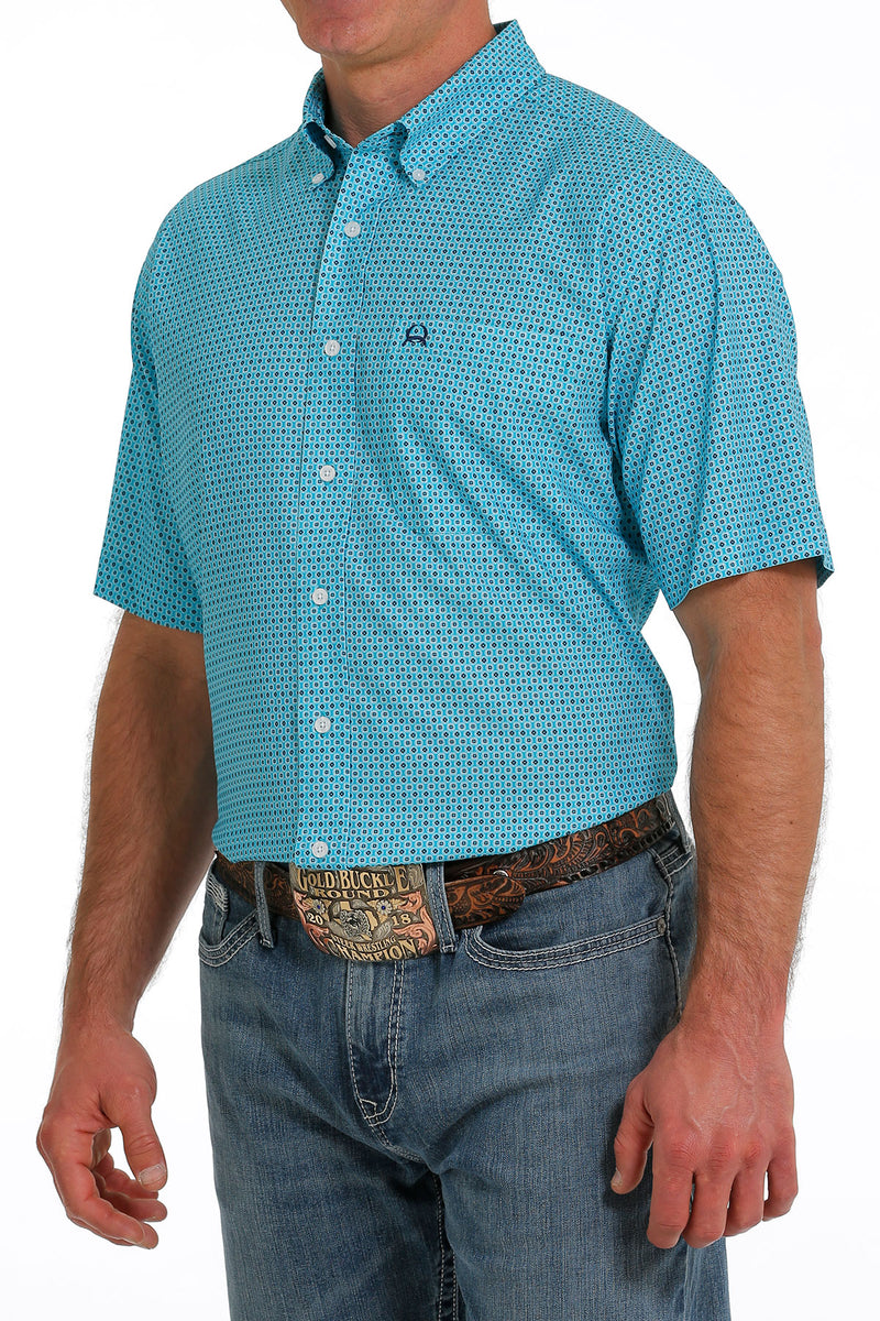 Cinch Men's Classic Fit Arenaflex Blue Diamond Short Sleeve Button Down Shirt