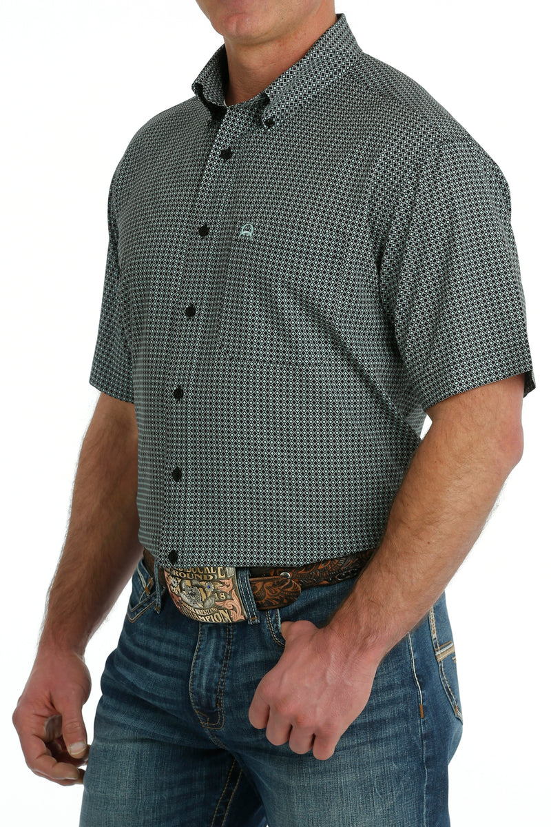 Cinch Men's S/S Arenaflex Geometric Diamond Western Button Down Shirt in Black