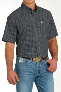 Cinch Men's S/S Arenaflex Geometric Floral Squares Western Button Down Shirt in Charcoal