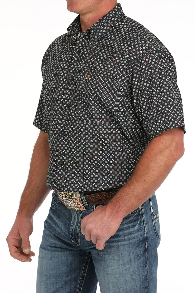 Cinch Men's S/S Arenaflex Geometric Western Button Down Shirt in Dark Navy