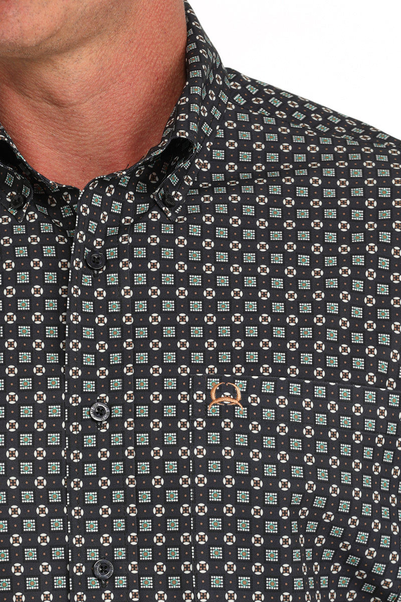 Cinch Men's S/S Arenaflex Geometric Western Button Down Shirt in Dark Navy