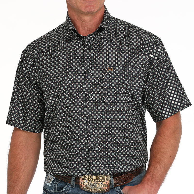 Cinch Men's S/S Arenaflex Geometric Western Button Down Shirt in Dark Navy