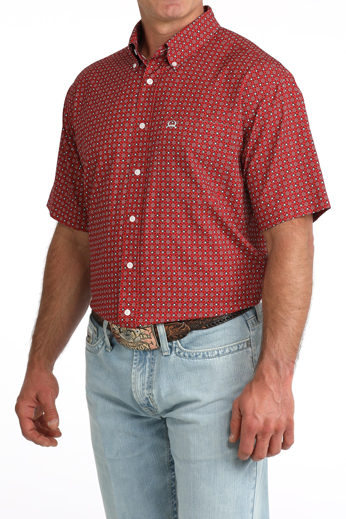 Cinch Men's S/S Arenaflex Print Western Button Down Shirt in Red