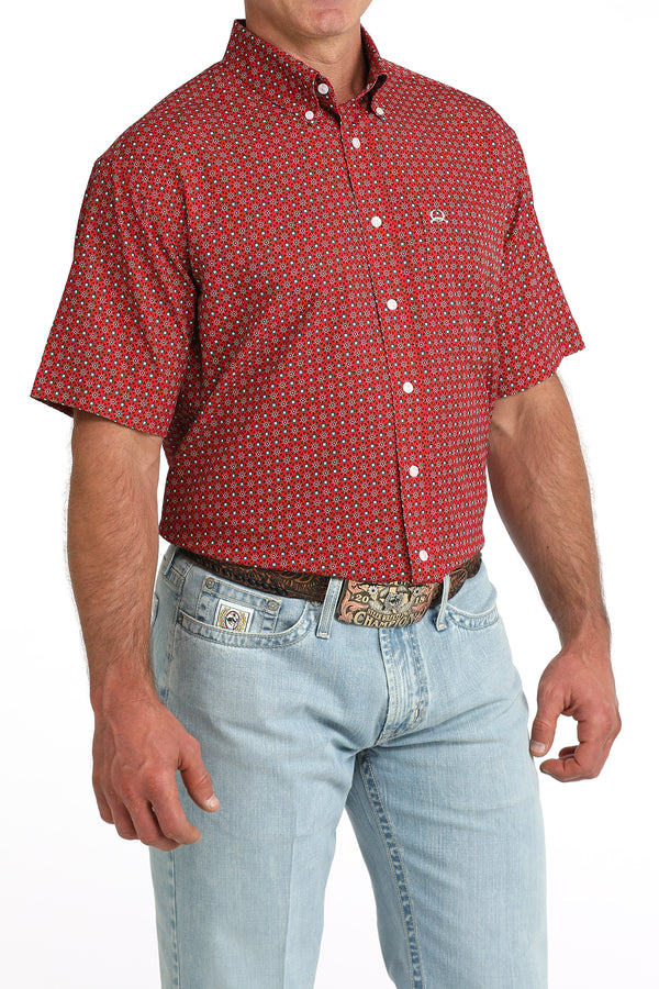 Cinch Men's S/S Arenaflex Print Western Button Down Shirt in Red