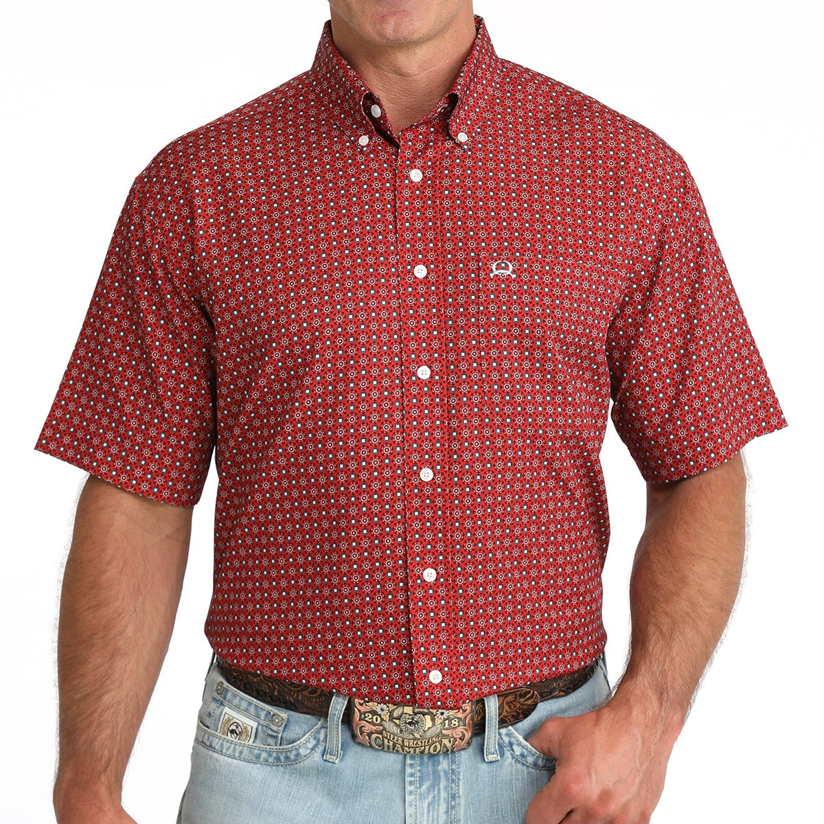 Cinch Men's S/S Arenaflex Print Western Button Down Shirt in Red