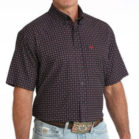 Cinch Men's S/S Arenaflex Print Western Button Down Shirt in Navy/Red