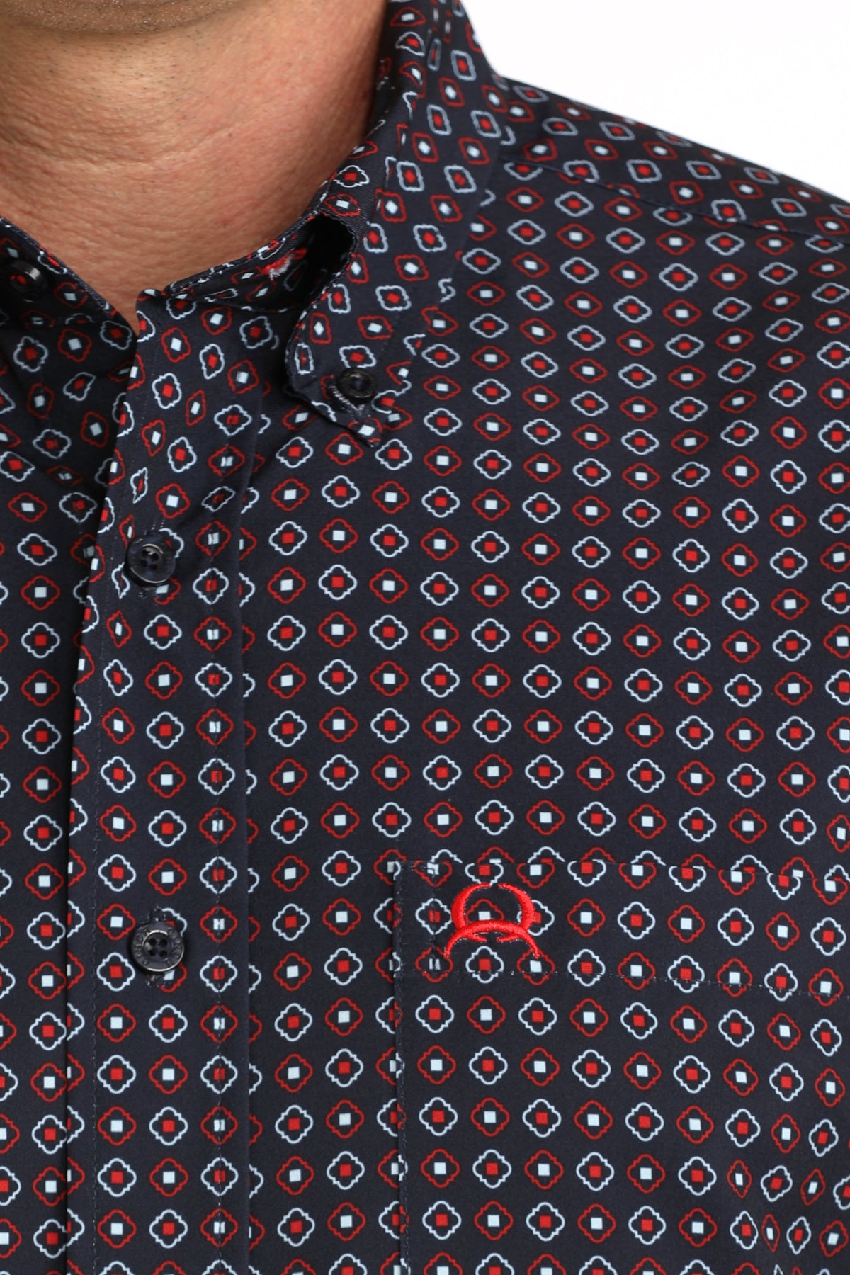 Cinch Men's S/S Arenaflex Print Western Button Down Shirt in Navy/Red